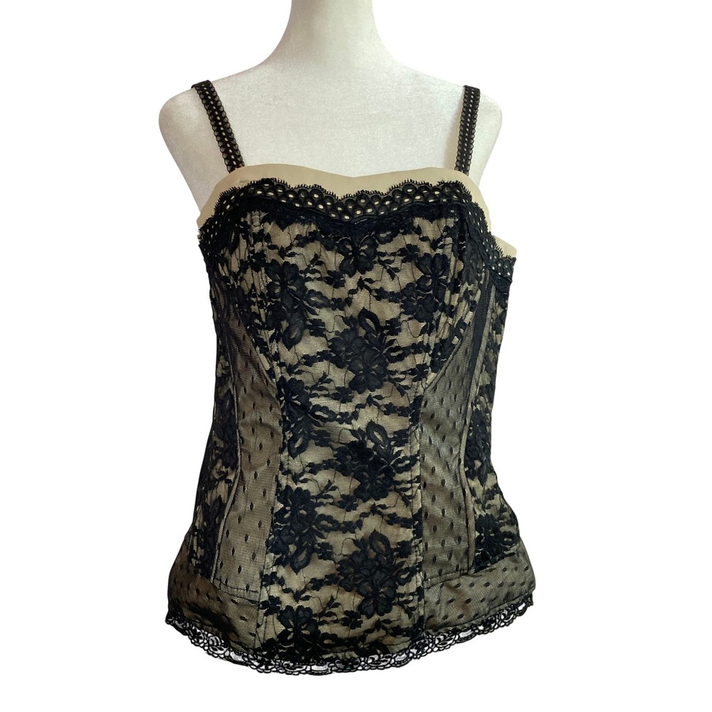 Tripp NYC Gothic Lace Zip Corset Top Black Whimsigoth Witchy Festival (Size L)